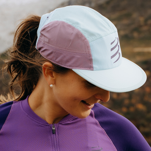 Mũ chạy bộ Compressport 5 Panel Light Cap Uniq Size - Shell Blue/Grape