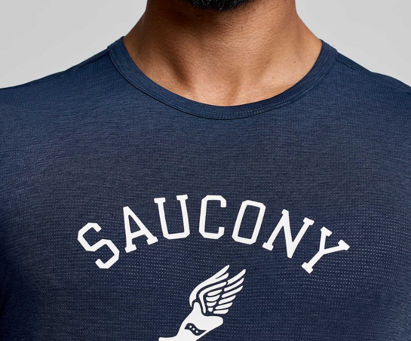 Áo chạy bộ Nam Saucony Stopwatch Graphic Canary - Xanh (Navy Heather)