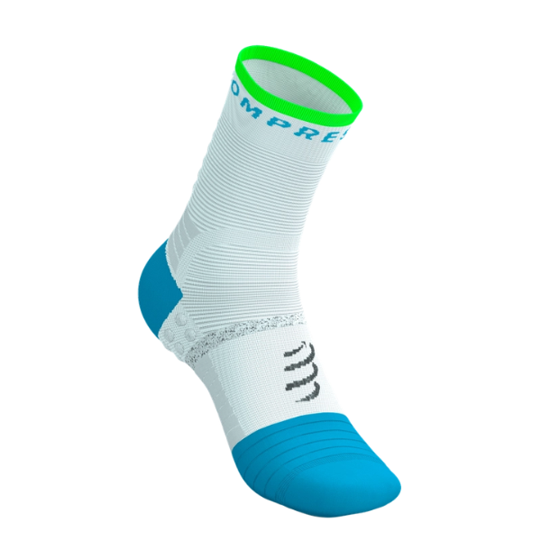 Tất chạy bộ Compressport Pro Marathon Socks v2.0 - White/Norse Blue/Neon Green