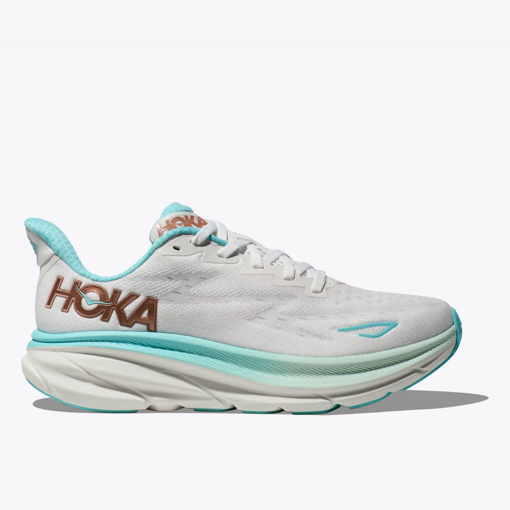 Giày chạy bộ Nữ HOKA Clifton 9 - Trắng Xanh (Frost /Rose Gold)