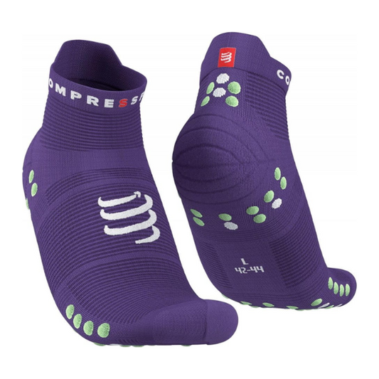 Tất chạy bộ Compressport Unisex's  Pro Racing Socks v4.0 Run Low - Tím (Purple/Paradise Green)