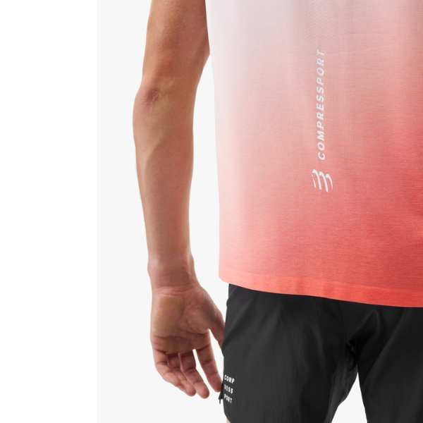 Áo chạy bộ Nam Compressport Performance Singlet - Đỏ/Trắng (Fluo Red/White)