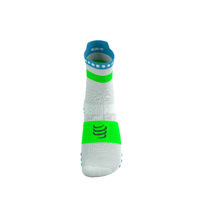 Tất Chạy Bộ Compressport Pro Racing Socks v4.0 Run High - White/Norse Blue/Neon Green