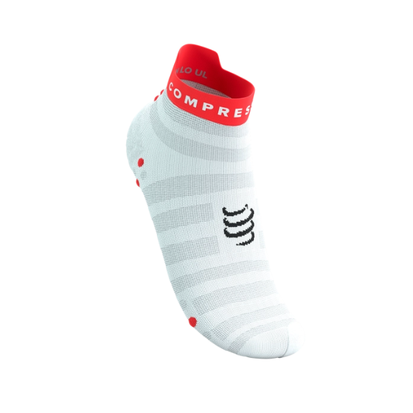 Tất chạy bộ Compressport Pro Racing Socks v4.0 Ultralight Run Low - Trắng/Đỏ (White/Fluo Red/Black)