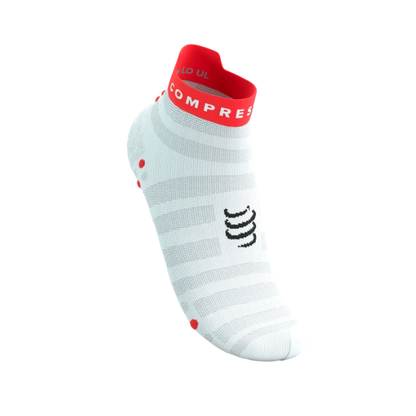 Tất chạy bộ Compressport Pro Racing Socks v4.0 Ultralight Run Low - Trắng/Đỏ (White/Fluo Red/Black)