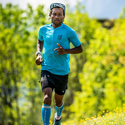 Áo chạy Trail Nam Compressport Trail Half - Zip - Fitted SS Top - Xanh (Hawaiian)