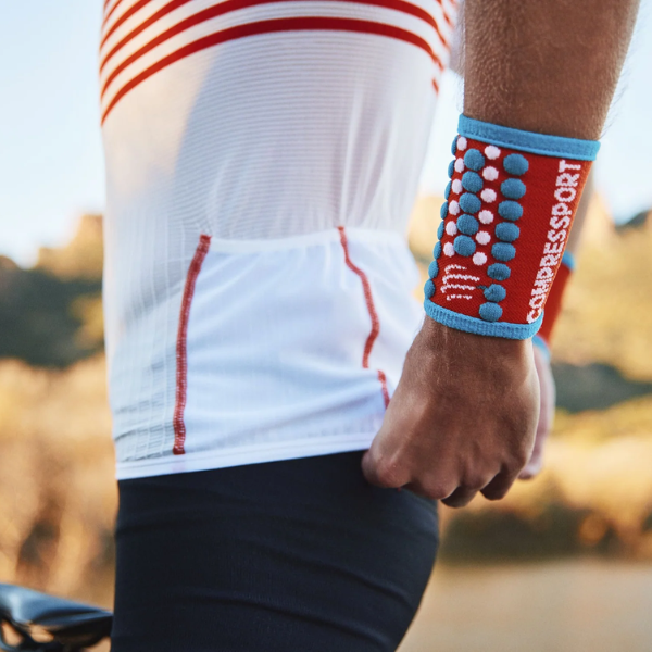 Băng bảo vệ cổ tay Compressport Unisex's Sweatbands 3D.Dots - Cam (Orangeade/Fjord Blue)