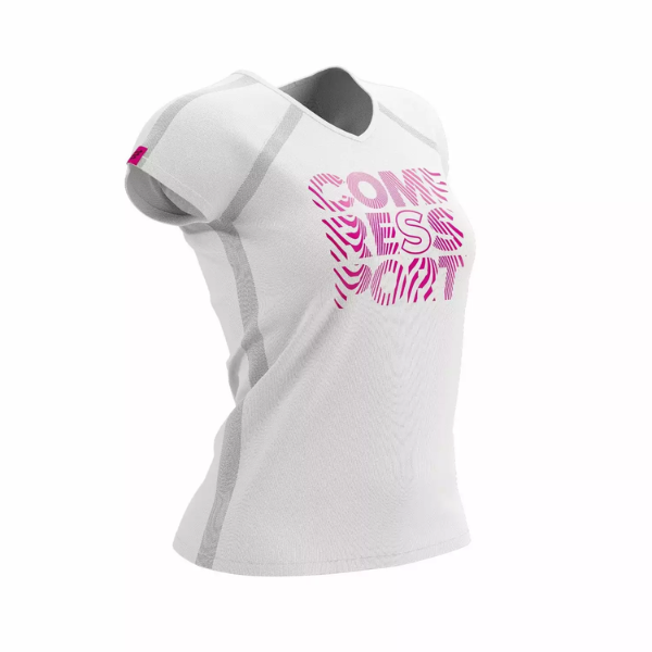 Compressport Women's Training SS T-Shirt - White/Pink