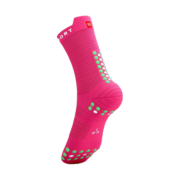 Compressport Unisex's Pro Racing Socks v4.0 Run High - Hot Pink/Summer Green