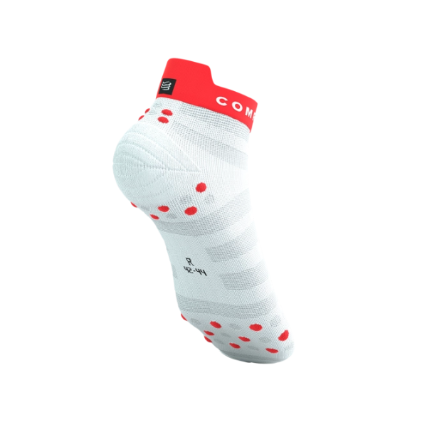 Tất chạy bộ Compressport Pro Racing Socks v4.0 Ultralight Run Low - Trắng/Đỏ (White/Fluo Red/Black)