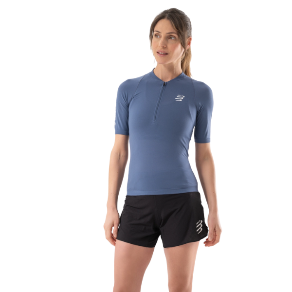 Áo chạy Trail Nữ Compressport Trail Postural SS Top - Xanh (Indigo Blue)