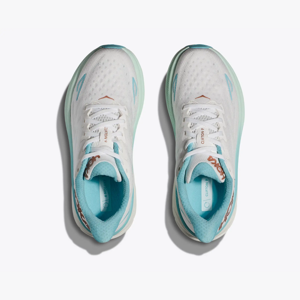 Giày chạy bộ Nữ HOKA Clifton 9 - Trắng Xanh (Frost /Rose Gold)