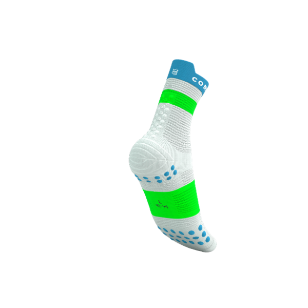 Tất Chạy Bộ Compressport Pro Racing Socks v4.0 Run High - White/Norse Blue/Neon Green