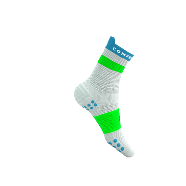 Tất Chạy Bộ Compressport Pro Racing Socks v4.0 Run High - White/Norse Blue/Neon Green