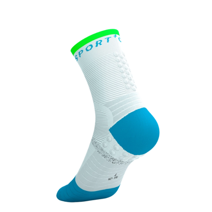 Tất chạy bộ Compressport Pro Marathon Socks v2.0 - White/Norse Blue/Neon Green