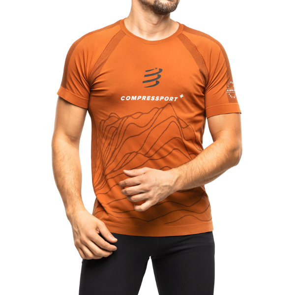 Áo chạy bộ Nam Compressport Training SS Tshirt - Nâu (Rust/Black)