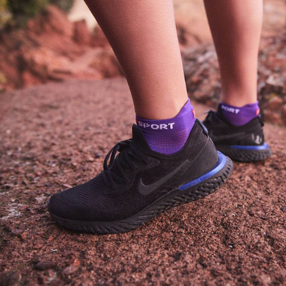 Tất chạy bộ Compressport Unisex's  Pro Racing Socks v4.0 Run Low - Tím (Purple/Paradise Green)