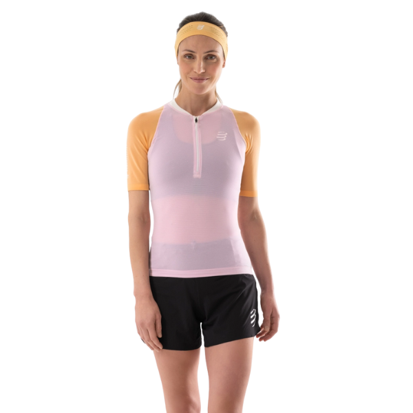 Áo chạy Trail Nữ Compressport Trail Postural SS Top - Hồng/Cam (Roseate/Orange)