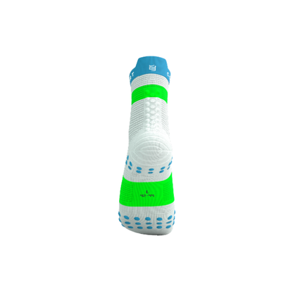 Tất Chạy Bộ Compressport Pro Racing Socks v4.0 Run High - White/Norse Blue/Neon Green