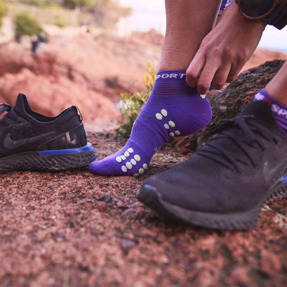 Tất chạy bộ Compressport Unisex's  Pro Racing Socks v4.0 Run Low - Tím (Purple/Paradise Green)