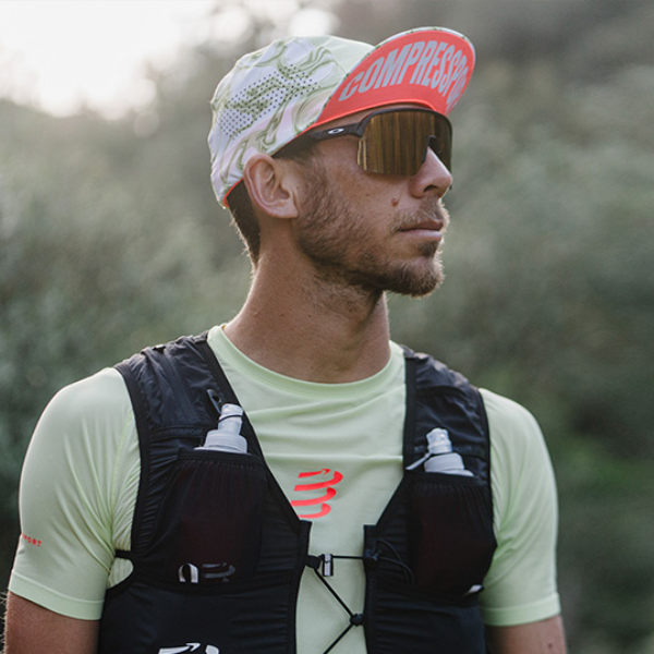 Mũ chạy bộ Compressport Pro Racing Cap - Xanh/Đỏ (Green Camo/Fluo Red)