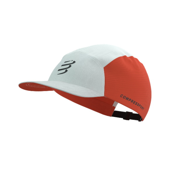 Mũ Chạy Bộ Compressport 5 Panel Light Cap - Star White/ Tigerlily