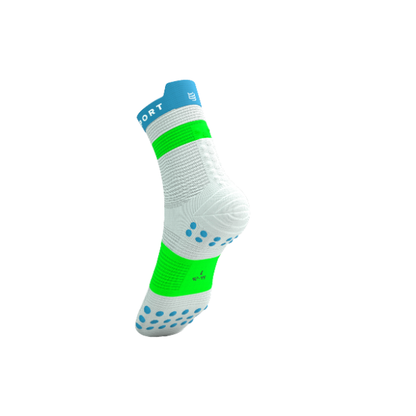 Tất Chạy Bộ Compressport Pro Racing Socks v4.0 Run High - White/Norse Blue/Neon Green