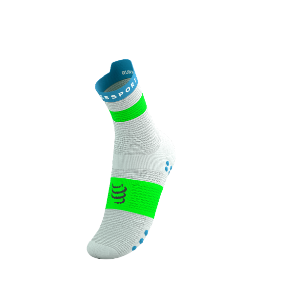 Tất Chạy Bộ Compressport Pro Racing Socks v4.0 Run High - White/Norse Blue/Neon Green