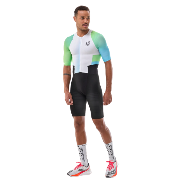Đồ Ba Môn Nam Compressport Stream SS Trisuit - Trắng/Xanh (White/Blue Green)