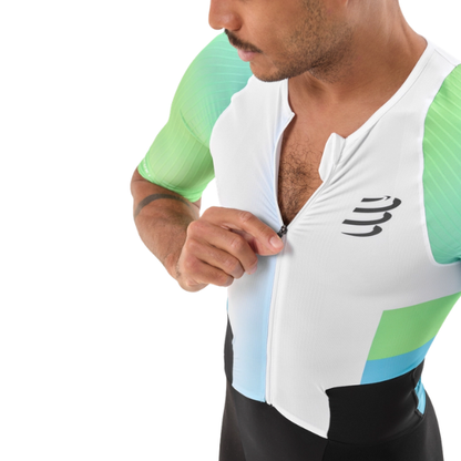 Đồ Ba Môn Nam Compressport Stream SS Trisuit - Trắng/Xanh (White/Blue Green)