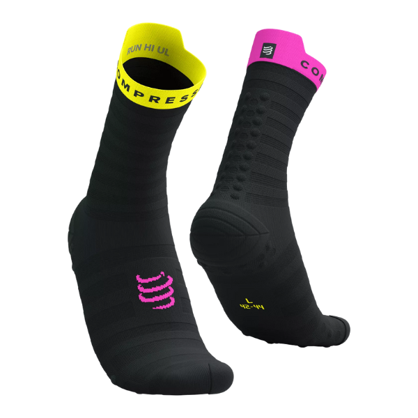 Tất chạy bộ Compressport Pro Racing Socks v4.0 Ultralight Run High - Black/Safe Yellow/Neo Pink