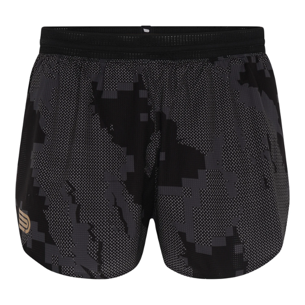 Quần chạy bộ Nam Pressio Run Elite 3’ Short - Đen Camo (Camo Black)