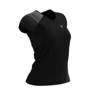 Áo chạy bộ Nữ Compressport Performance SS TShirt - Đen (Black/Paradise Green)