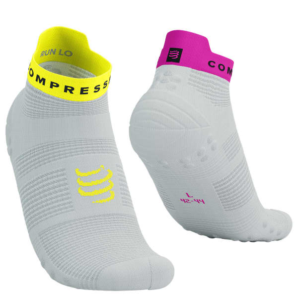 Tất chạy bộ Compressport Unisex's Pro Racing Socks v4.0 Run Low - White/Safe Yellow/Neo Pink