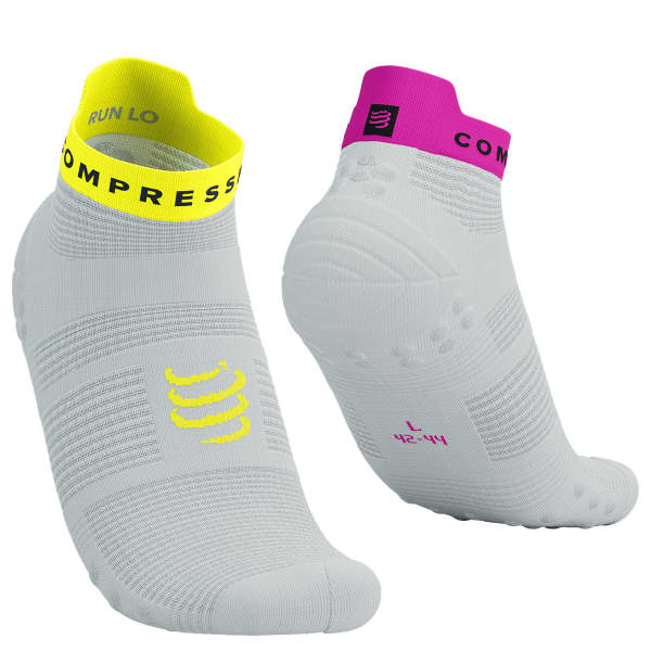 Compressport Unisex's Pro Racing Socks v4.0 Run Low - White/Safe Yellow/Neo Pink