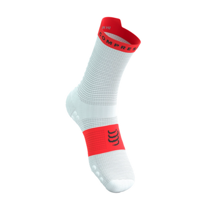 Tất chạy bộ Compressport Pro Racing Socks v4.0 Run High - Trắng/Đỏ (White/Fluo Red)