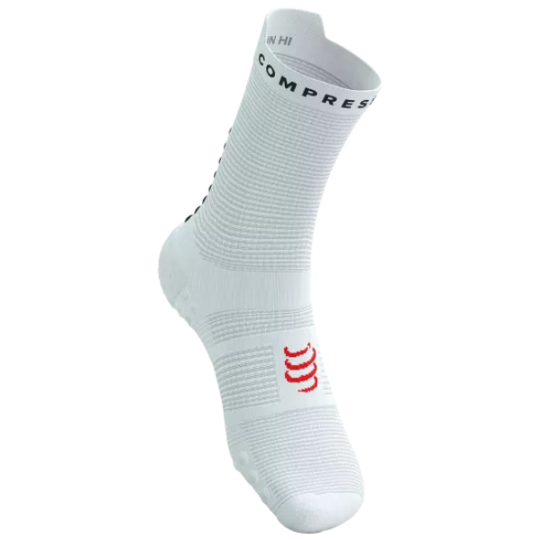 Tất chạy bộ Compressport Pro Racing Socks v4.0 Run High - Trắng/Đen (White/Black)