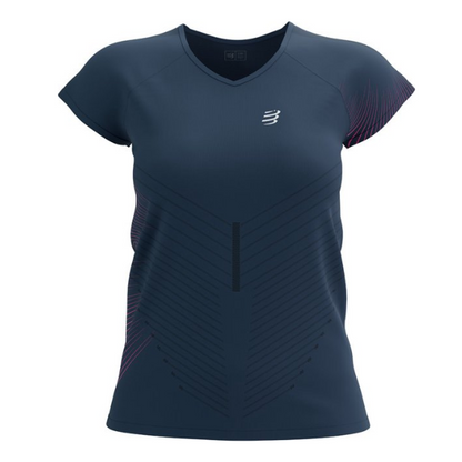 Áo chạy bộ Nữ Compressport Performance SS Tshirt - Xanh Hồng (Mood Indigo/Magenta)