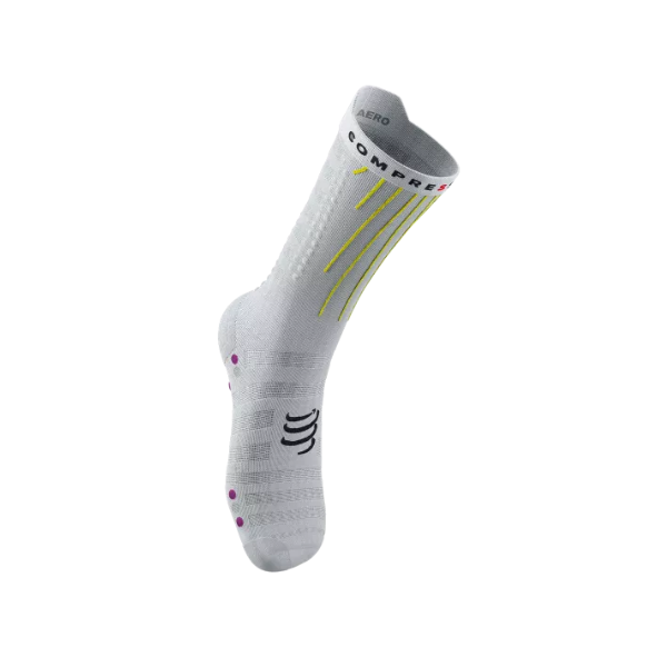 Tất chạy bộ Compressport Aero Socks - Trắng (White/Safe Yellow/Neo Pink)