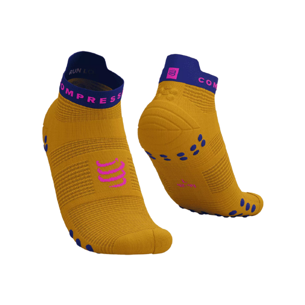 Tất chạy bộ Compressport Unisex's Pro Racing Socks v4.0 Run Low - Vàng (Saffron/Dazz Blue)