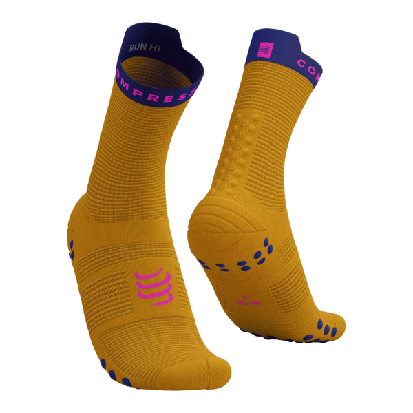 Compressport Unisex's Pro Racing Socks v4.0 Run High - Saffron/Dazz Blue