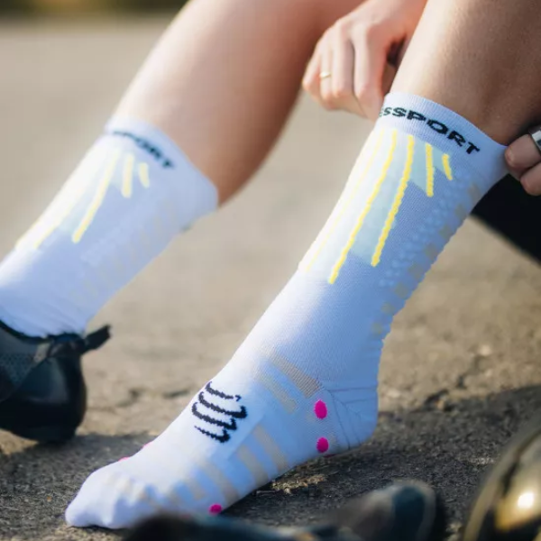 Compressport Aero Socks - White/Safe Yellow/Neo Pink