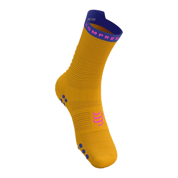 Compressport Unisex's Pro Racing Socks v4.0 Run High - Saffron/Dazz Blue