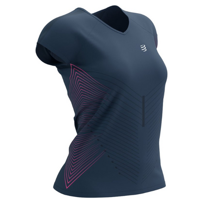 Áo chạy bộ Nữ Compressport Performance SS Tshirt - Xanh Hồng (Mood Indigo/Magenta)