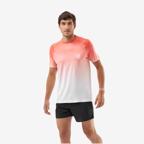 Áo Chạy Bộ Nam Compressport Performance SS Tshirt - Đỏ/Trắng (Fluo Red/White)