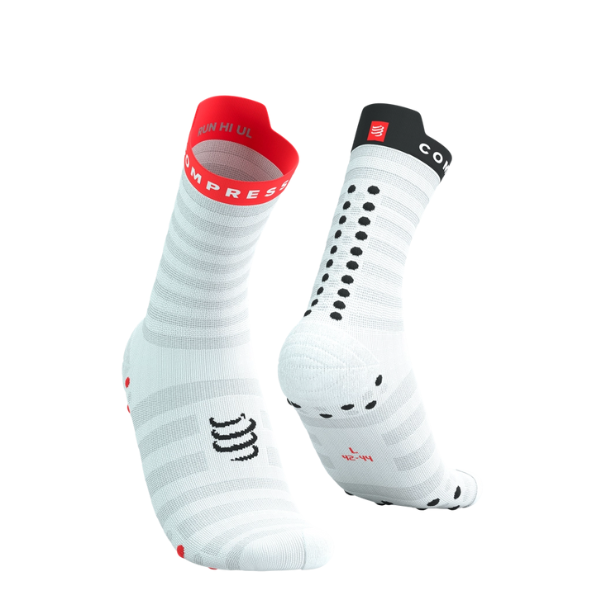 Tất chạy bộ Compressport Pro Racing Socks v4.0 Ultralight Run High - White/Fluo Red/Black