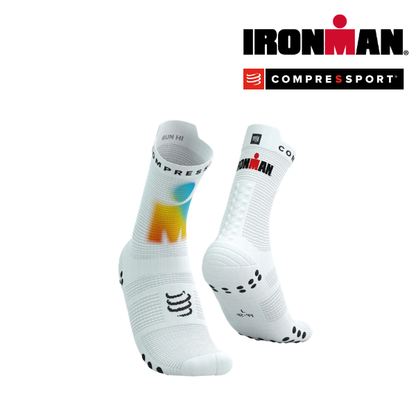 Tất chạy bộ Compressport Pro Racing Socks v4.0 Run High 360 IRONMAN - White/Sunrise