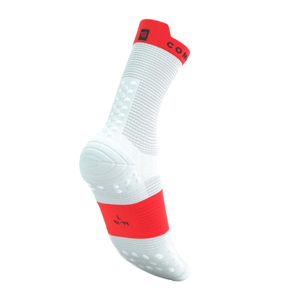 Tất chạy bộ Compressport Pro Racing Socks v4.0 Run High - Trắng/Đỏ (White/Fluo Red)
