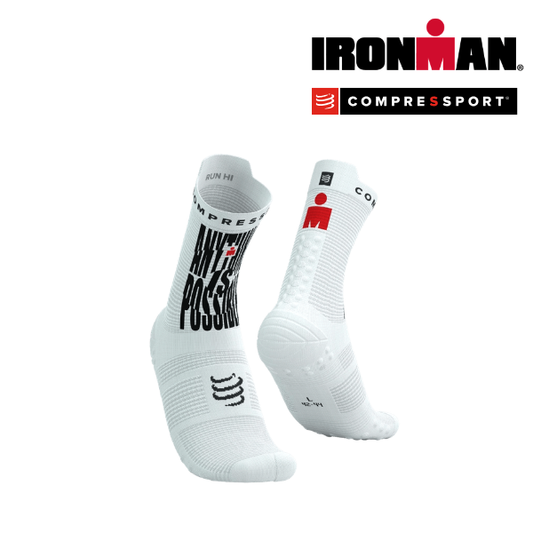 Tất chạy bộ Compressport Pro Racing Socks v4.0 Run High 360 IRONMAN - Trắng (White)