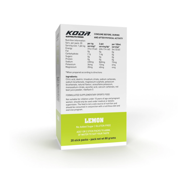 Bột Năng lượng Koda Electrolyte Stick Display Pack - Vị Chanh (Lemon)